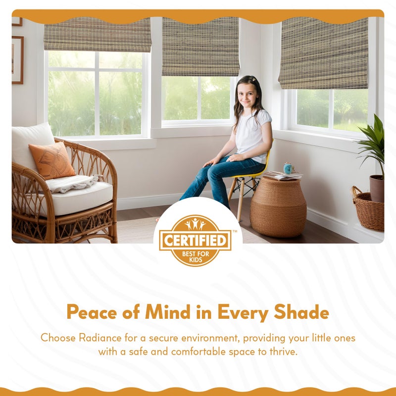 Radiance Cordless Bamboo Roman Shades for Windows - Flatweave Bamboo Blinds for Reduce Bright Light - Easy to Lift & Fold Up Window Shades - Driftwood - 35 in. W x 48 in. L - (02208870E) - Image 4